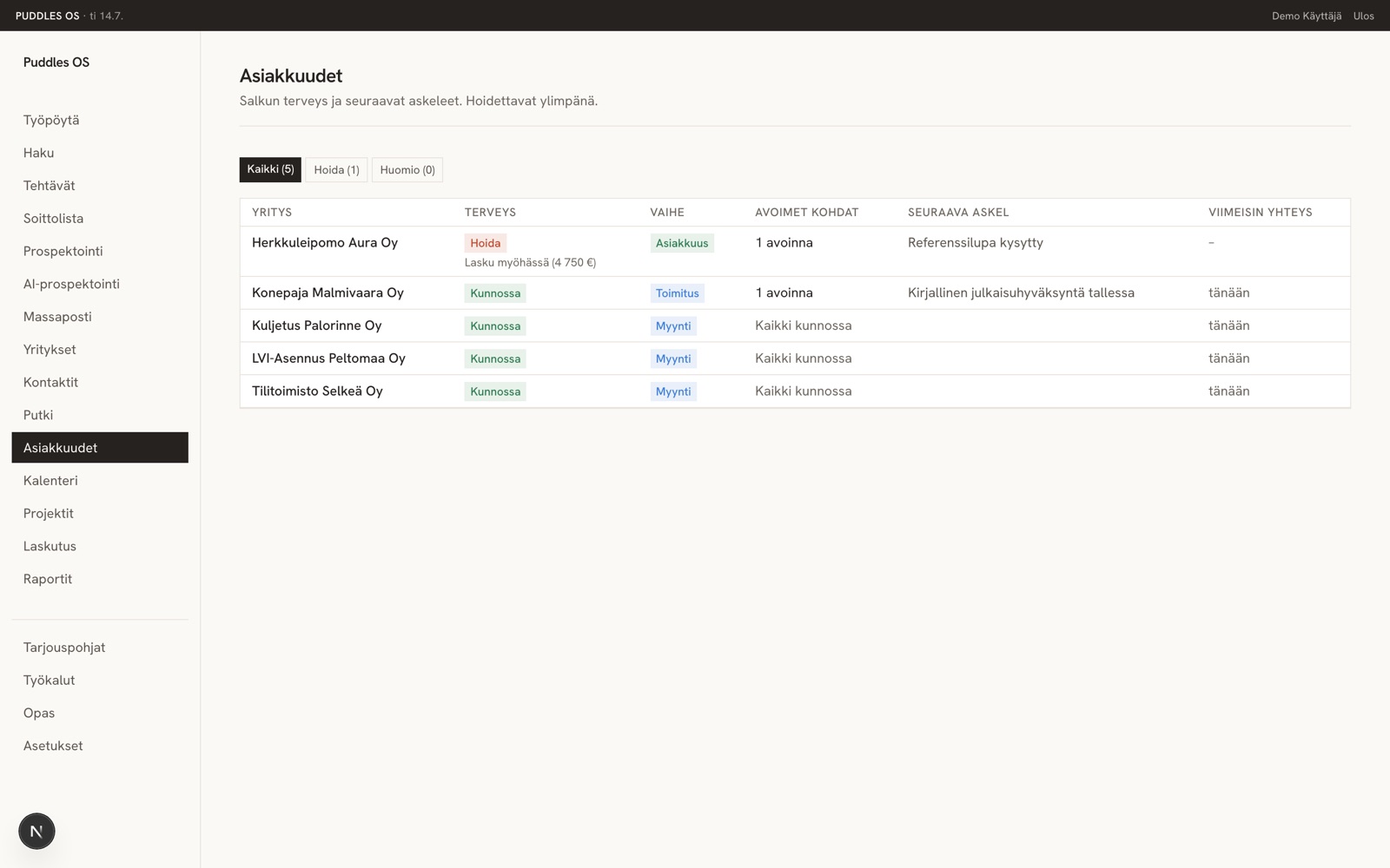 Puddles OS account view and gate model